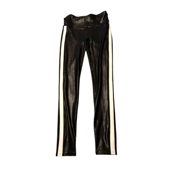 SPANX Pants - Spanx by Sara Blakely Black Side Stripe Faux Leather Skinny Leggings Women's M